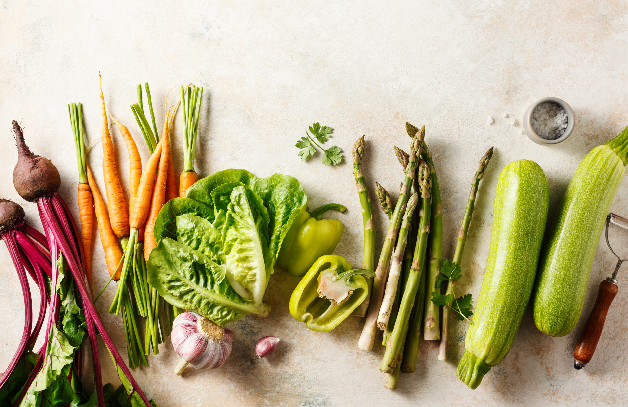 Fresh organic seasonal vegetables, ingredients for cooking. Top view.